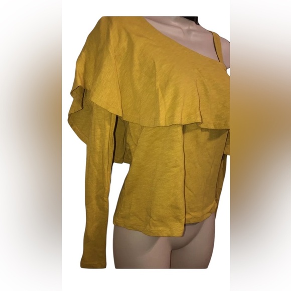 Anthropologie Postmark yellow one‎ shoulder ruffle knit blouse sz small NWT - Picture 6 of 8